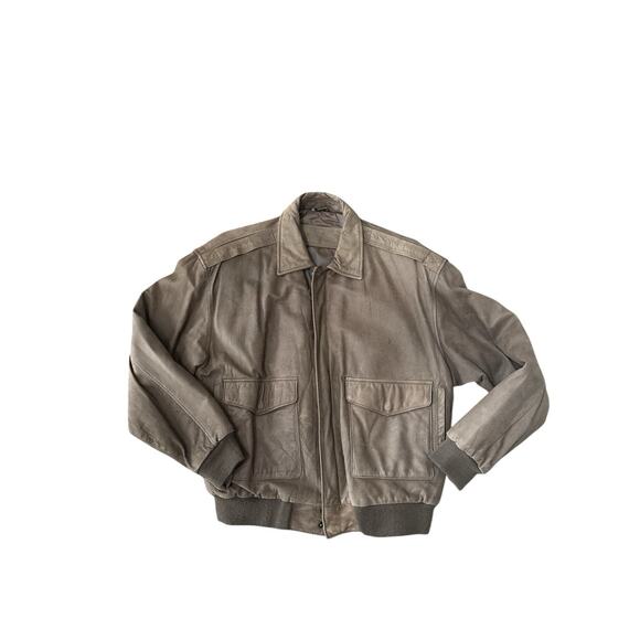VTG Georgetown Leather Design Jacket 90s Bomber A2 Lg Aviator Distressed Korea - Picture 1 of 16